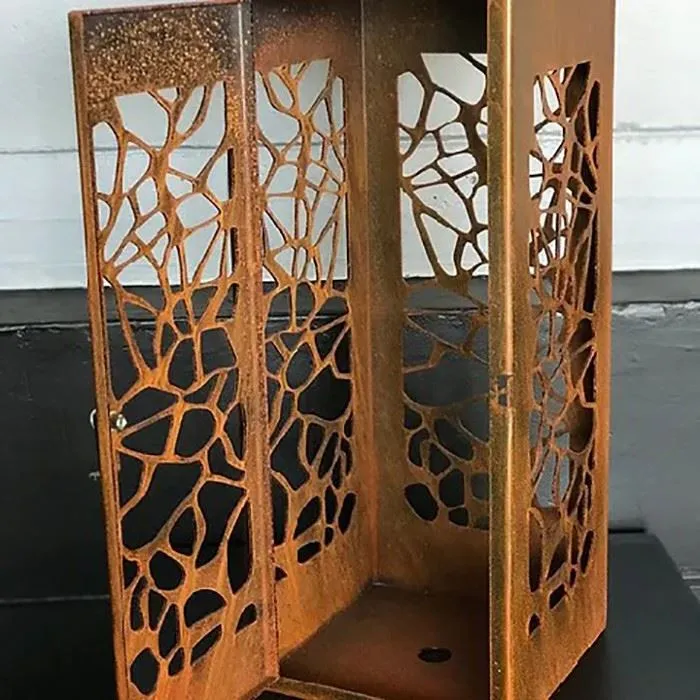portable corten steel candle holder lantern (2)